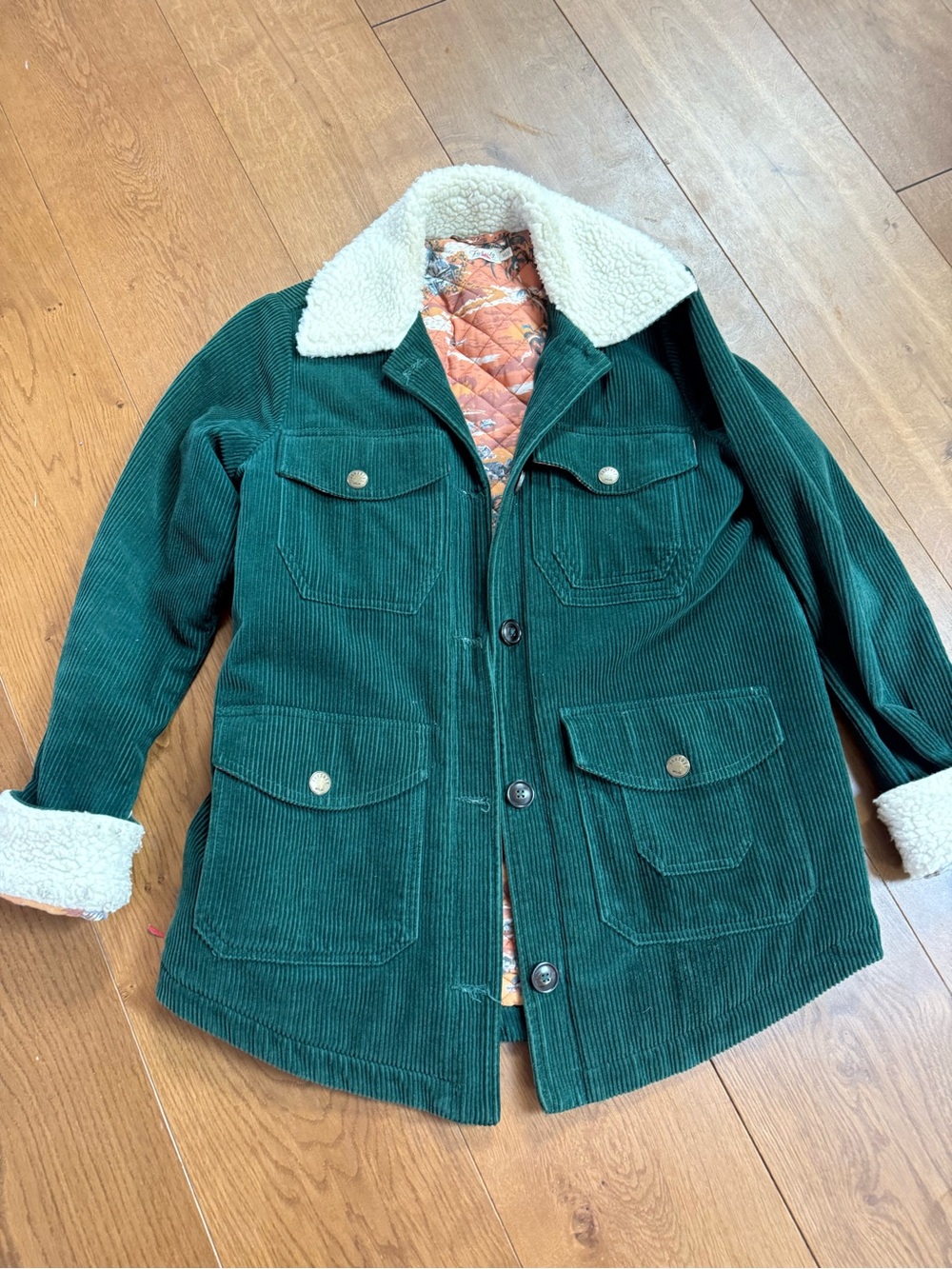 Faherty Green Corduroy Sherpa Collar Jacket